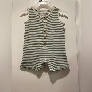 Striped Sleeveless Romper with Wooden Buttons
